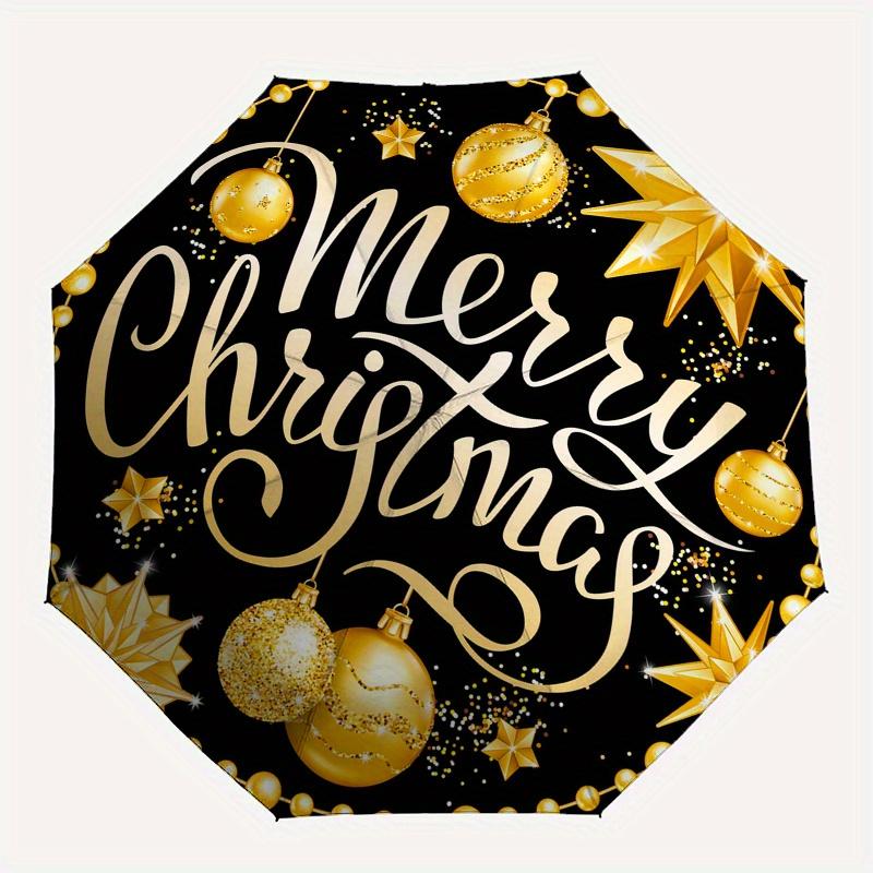 Merry ChristmasGold Glitter Ornament SetUmbrella, Portable 3-Fold Compact Umbrella,Christmas Gift ES424