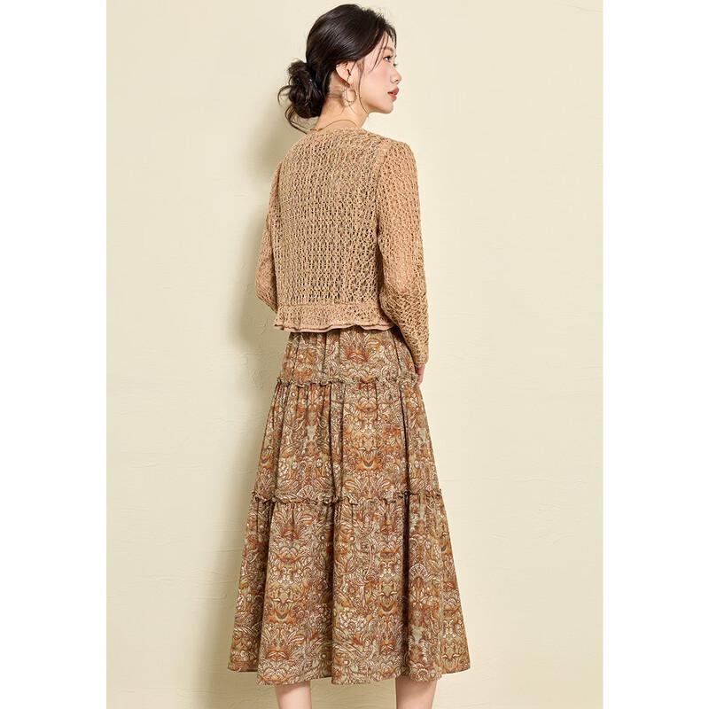 French Style Hollow-out Floral Layered Two-piece Dress Set