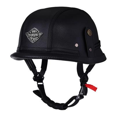 Motorcycle Helmet Leather Style Motorcycle Open Face Retro Half Helmet Cruise Chopper German Style Leather Half Face Helmet