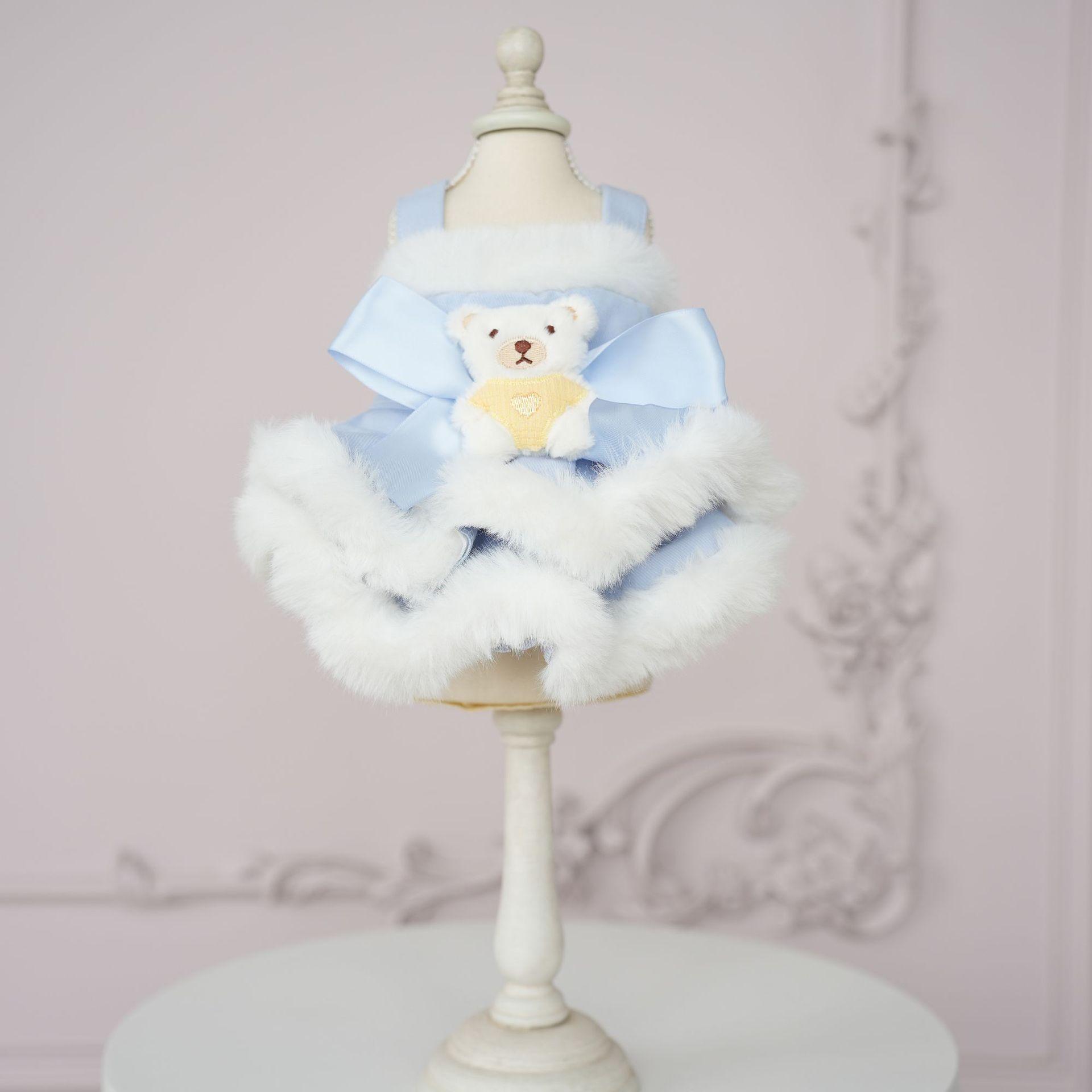 

Осенне-зимнее плюшевое кружевное платье на бретельках для домашних животных, милое пальто с медведем, шерстяная юбка с медведем на бретельках, одежда для маленьких собак в виде плюшевого мишки XL