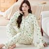 Fashion sweet printed pajamas women's spring and autumn imitation cotton long-sleeved loungewear large size comfortable mother suit