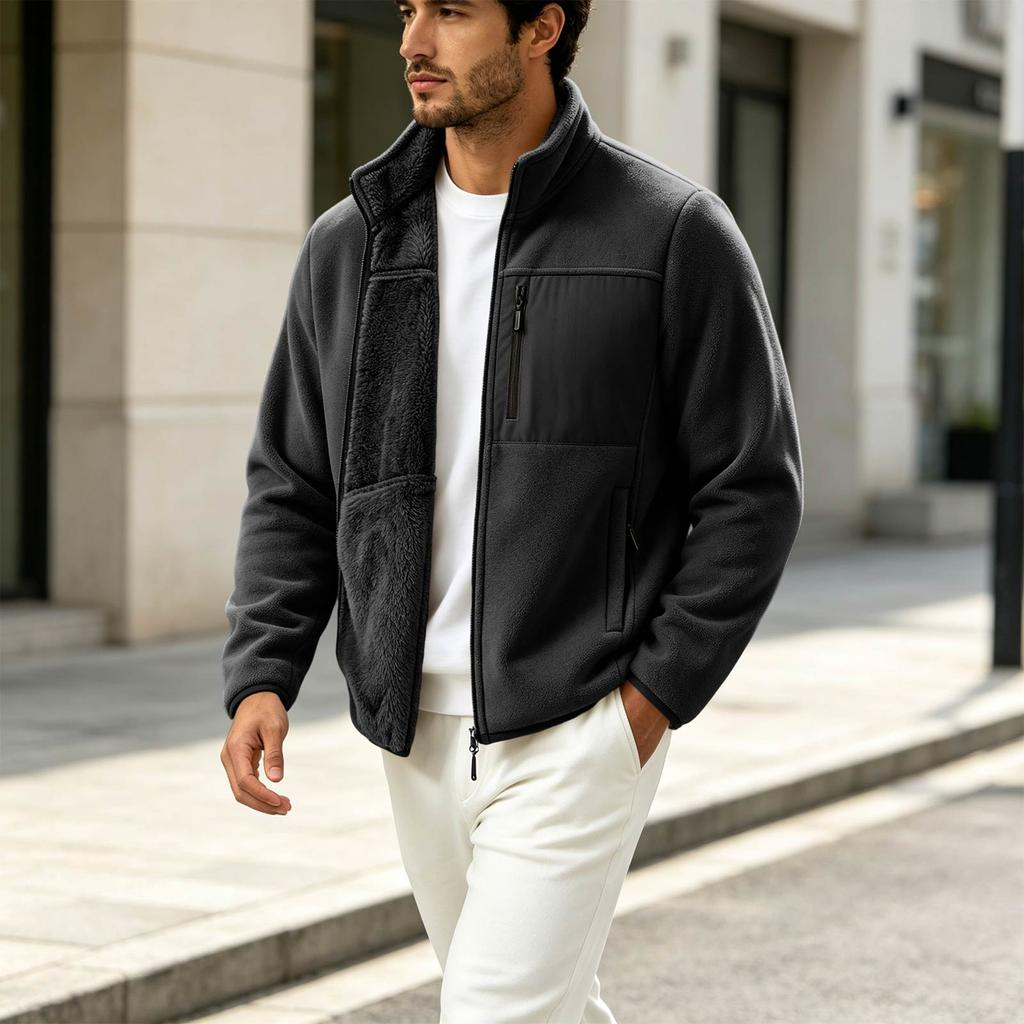 Men's Lined Thickened Stand Collar Jacket Warm Winter Outerwear Coat