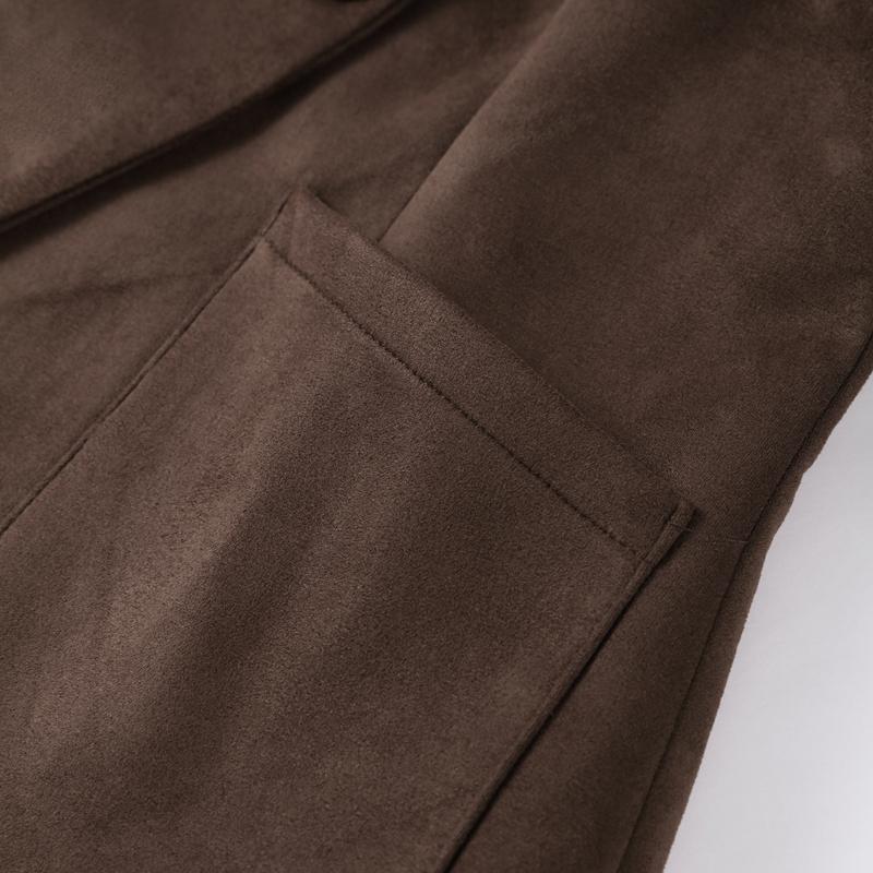 Dark Brown Suede Laplel Jacket Women's Warm Long Sleeve Commute Outerwear Retro British Style Temperament Jacket Autumn 2025