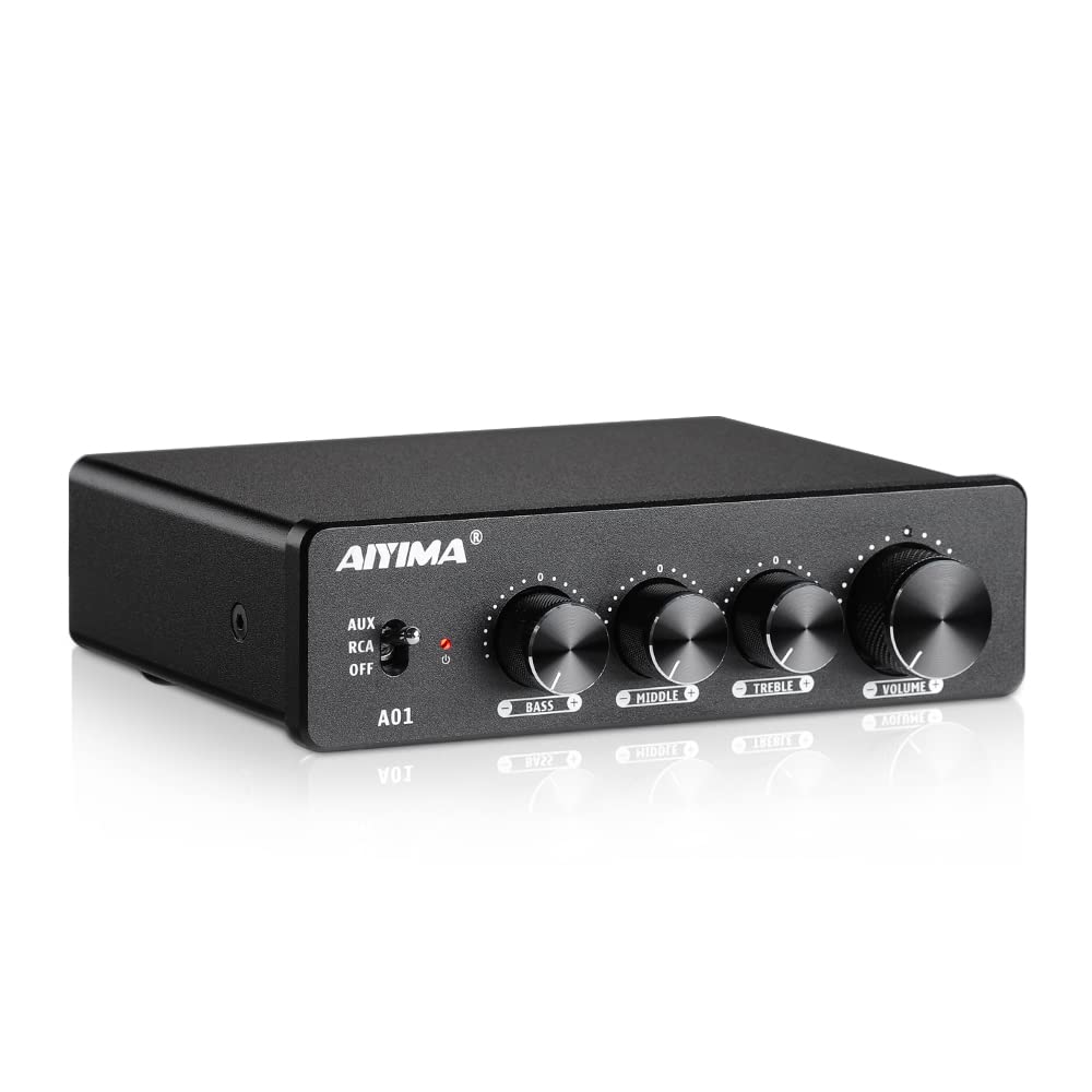 AIYIMA A01 2.02.1 Channel Amplifier, 100W2, RCA & AUX Power Amplifier, TPA3116D22 + NE5532DR3, Class D, with Bass and Treble Controls, for Home