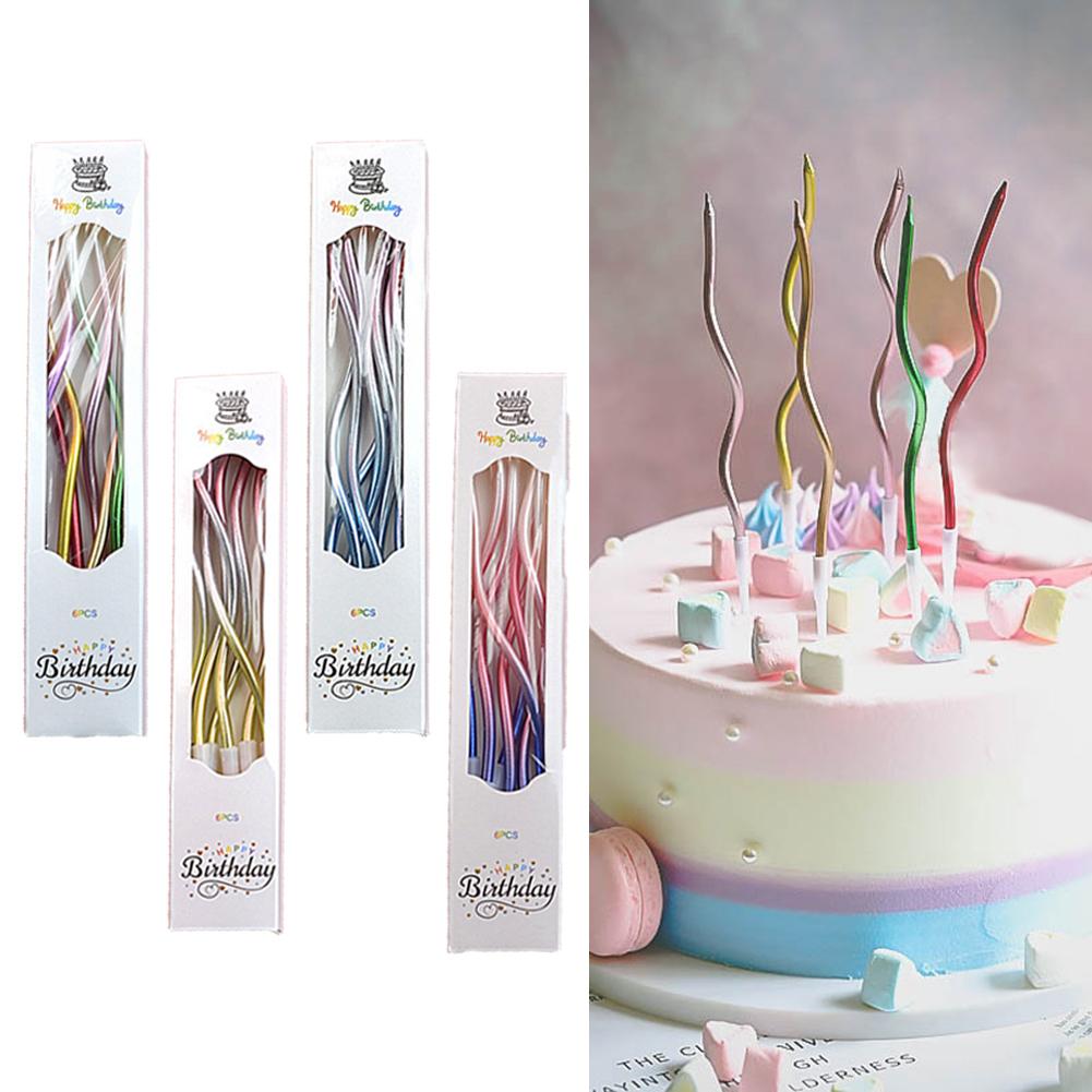 6Pcs/box Cake Candle Colorful Curved Spiral Cake Candle Long Multicolor Colored Curving Cake Candle Kids Birthday Decoration