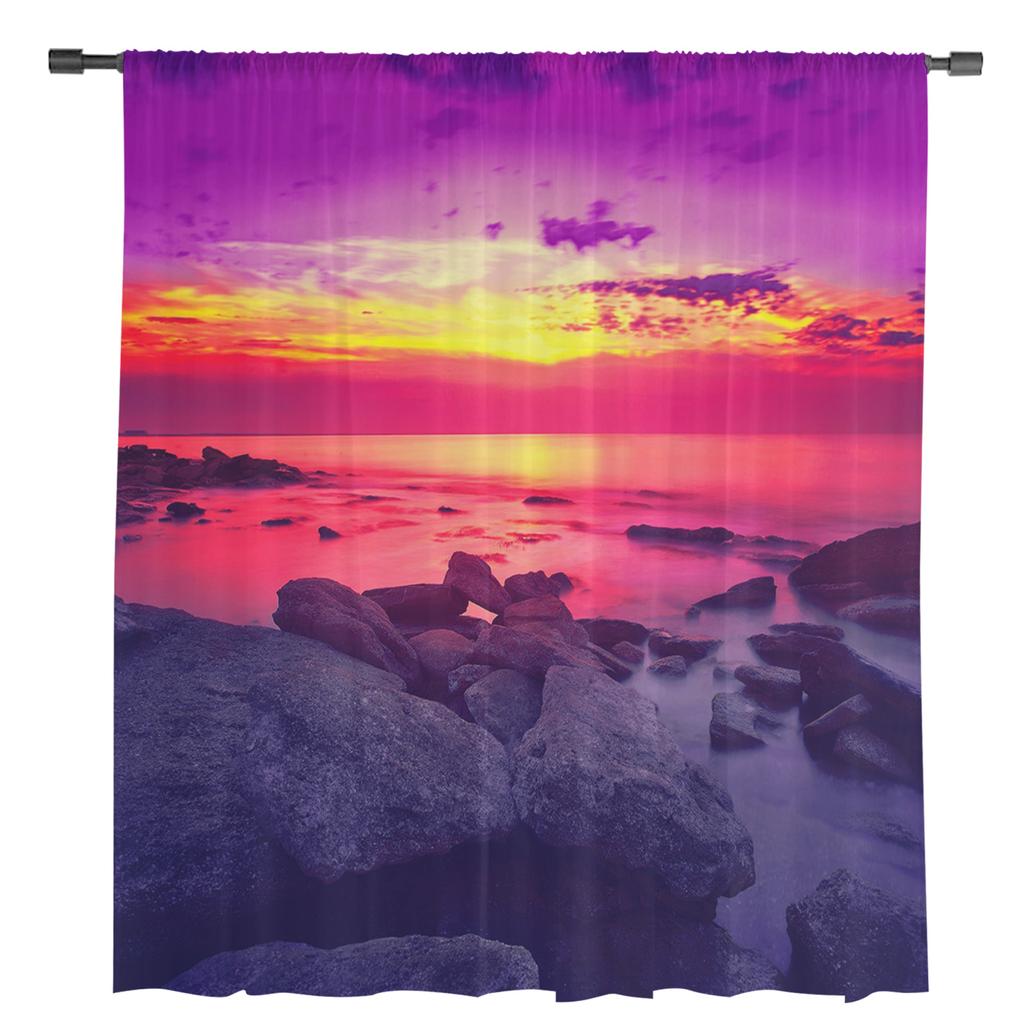 Seaside Beach Sunset Dusk Modern Tulle Curtains For Living Room Bedroom Home Kitchen Window Sheer Curtains
