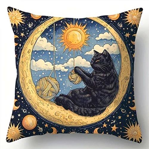 Tarot Cat Decorative Pillowcase, Ultra-soft Polyester Material Living Room Sofa Backrest Car Pillowcase Home Decoration