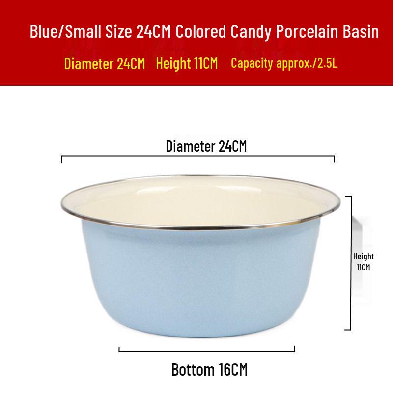 Vintage-Style High-Grade Colorful Enamel Basin: Ideal for Kitchen, Dough Kneading, or Vegetable Washing.
