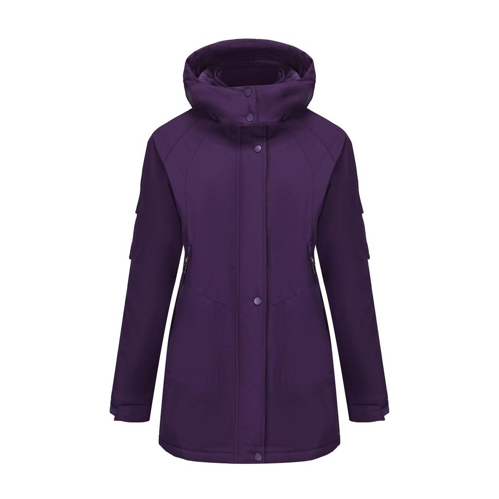Women’s Warm Windcheaters Detachable Hooded Fleece Lined Zipper Coats Windproof Parka Outdoor Hiking Mountaineering Jackets