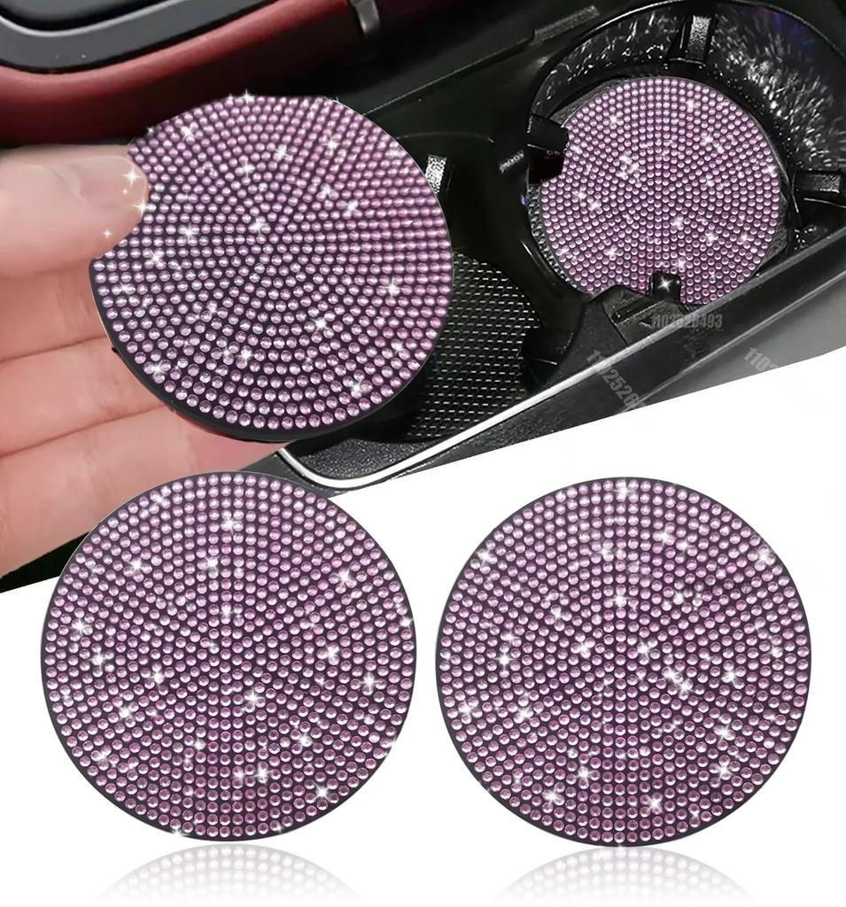 Car Water Coaster Round Interior Bling Decor Diamond Silicone Non-slip Pad Cup Insulation Pad Rhinestone Hot Drill Auto Supplies
