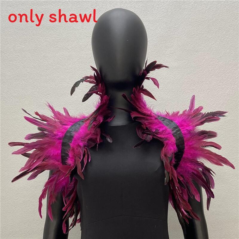 Feather Shawl Cape Costume Cloak With Faux Fur For Performance And Dance Shows