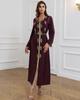 Vestido muçulmano de luxo, cor sólida, indústria pesada, strass, dubai, ramadã, manga comprida, abaya