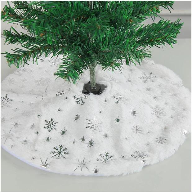 15inch 38cm Plush Christmas Tree Skirt White Faux Fur Xmas Trees Sequin Carpet Mat Skirts For New Year Home Party Decorations