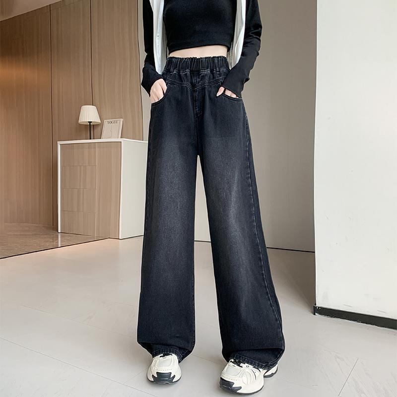 

Women s Black Elastic Waist Plus Velvet Wide-Leg Jeans - Autumn/Winter Slimming Fashion M for up to 50 kg