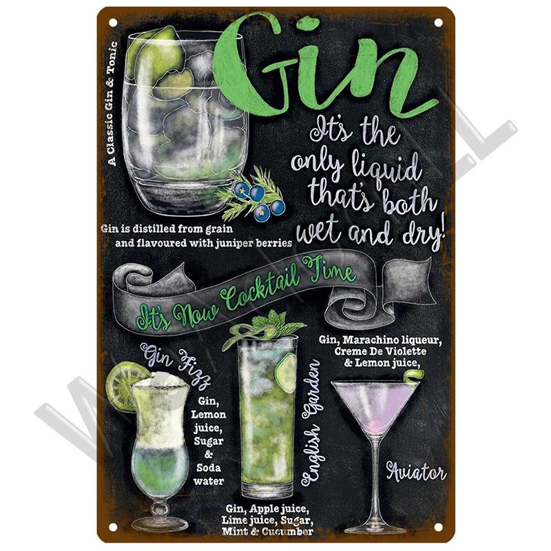 Metal Sign Vintage Tin Sign Decorations Gin Tonic Cocktail Plate Decorative Poster Plaque Retro Bar Kitchen Home Wall Decor