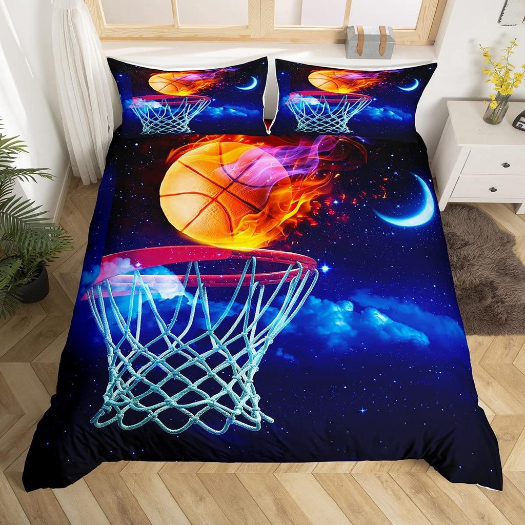 Cool Basketball Bedding Set, Neon Gradient Duvet Cover For Kids Teen Boys Girls, Comforter Cover Decor Room, Quilt Cover 3Pcs