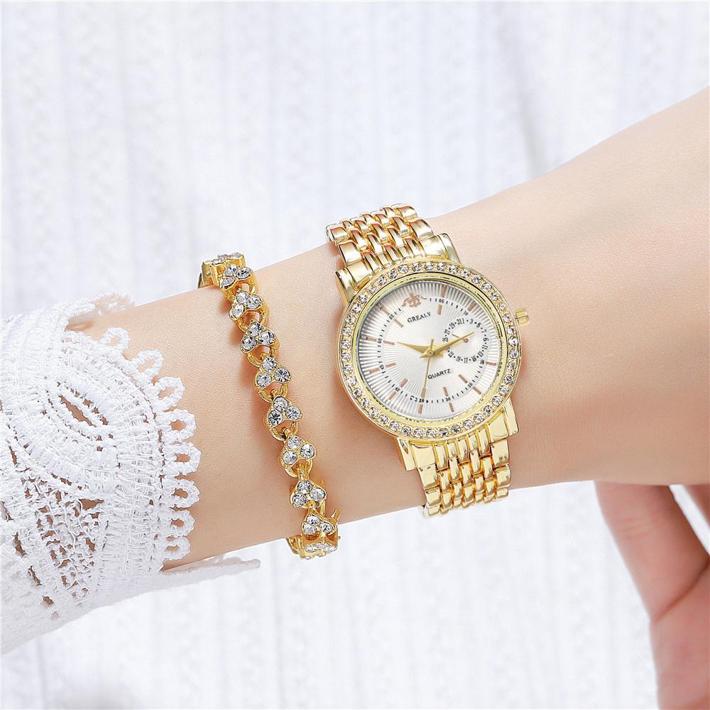 Elegant Women's Two Tone Crystal Watch Stainless Steel Band Quartz Wristwatch Ladies Dress Watches