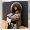 Korean Style Women Hooded Short Coat Horn Buttons Big Fur Collar Winter Warm Thickened Workwear Jacket