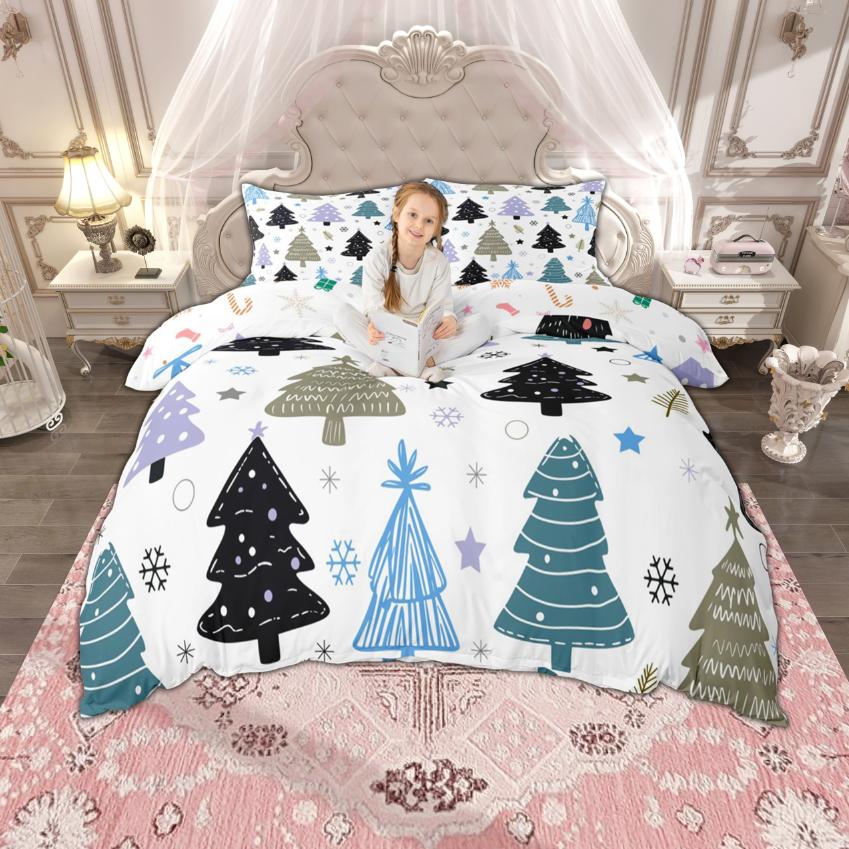 Homewish Christmas Tree Duvet Cover Set for Boys Girls, Happy New Year Bedding Set, Merry Xmas Quilt Cover Set for Kids Bedroom