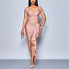 European and American style women's clothing new temperament fashionable one-word collar pleated split repair irregular design dress women