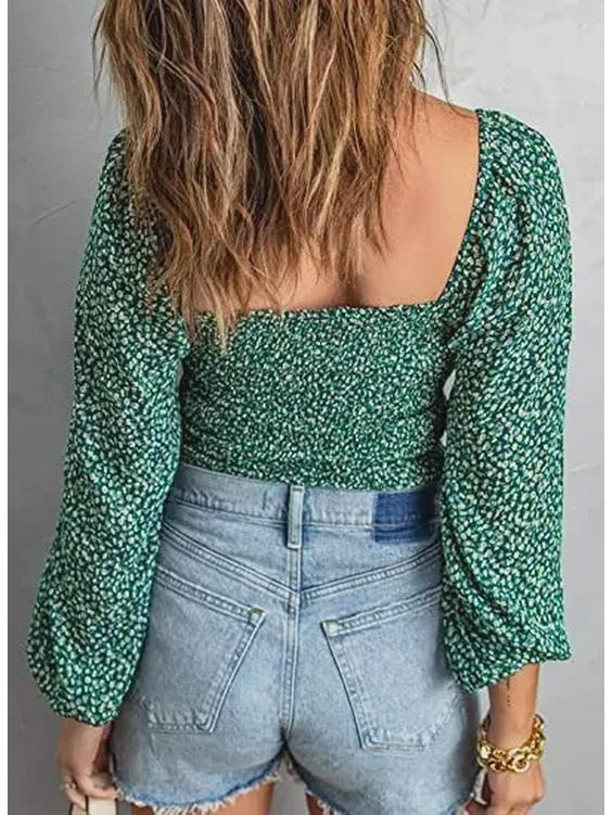 European-American Square Neck Long Sleeve Slim Fit T-Shirt: Women's New Spring Style Waist-Hugging Top