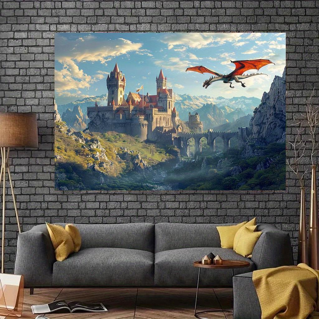 Magic Castle and Dragon Scene Background Cloth - Photography Background, Suitable for Parties, Weddings, and Events