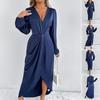 Women's Satin Wrap Long Dress V Neck Long Sleeve Maxi Dress High Slit Party Dress Cocktail Evening Gown