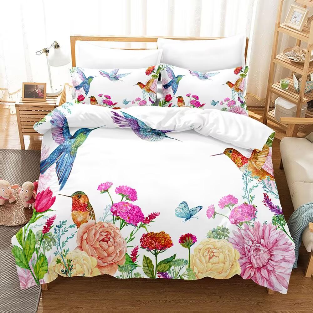 Pink Flowers Bedding Set 3D Print Comfortable Wrinkle-Free Floral Duvet Cover Set Twin King Queen Size Bedroom DeDuvet Cover Set
