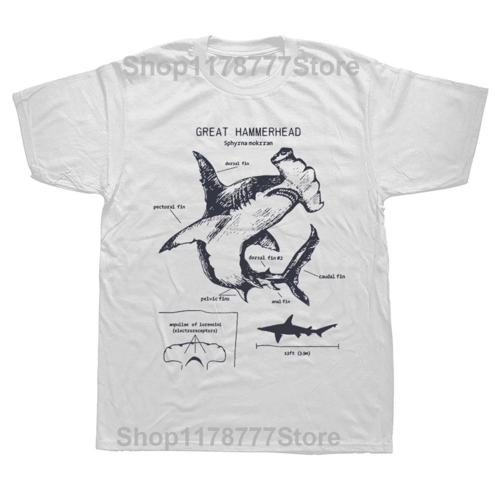 Hammerhead Shark Anatomy TShirt New Summer Men Short Sleeve Hip Hop Beach Animal Style Boy Casual Tops Fashion White Letter Tee