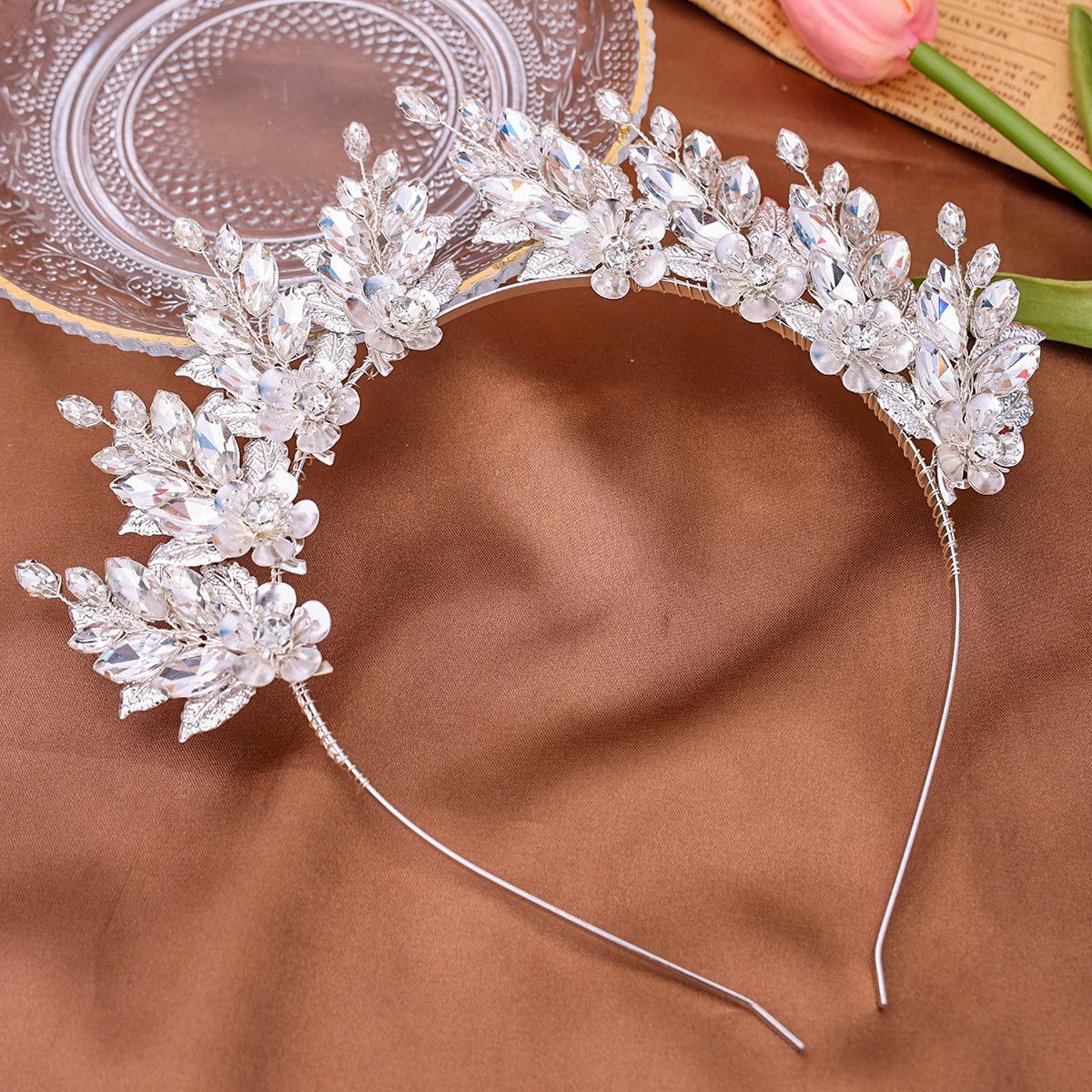 

Сделанная вручную цветочная свадебная повязка на голову со стразами - Европейское и американское свадебное украшение для волос