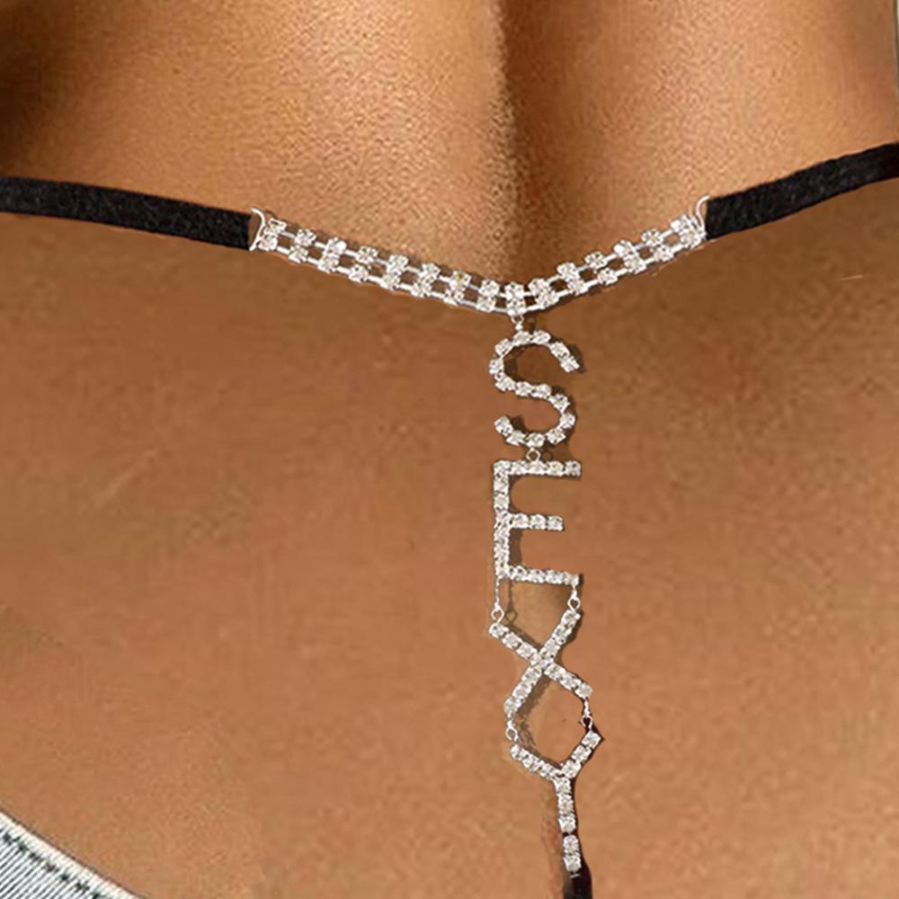 Chiloți cu strasuri Chiloți inimă ciucuri G-String Bikini Crystal Body Lanț Lenjerie de corp reglabil Lenjerie sexy pentru femei