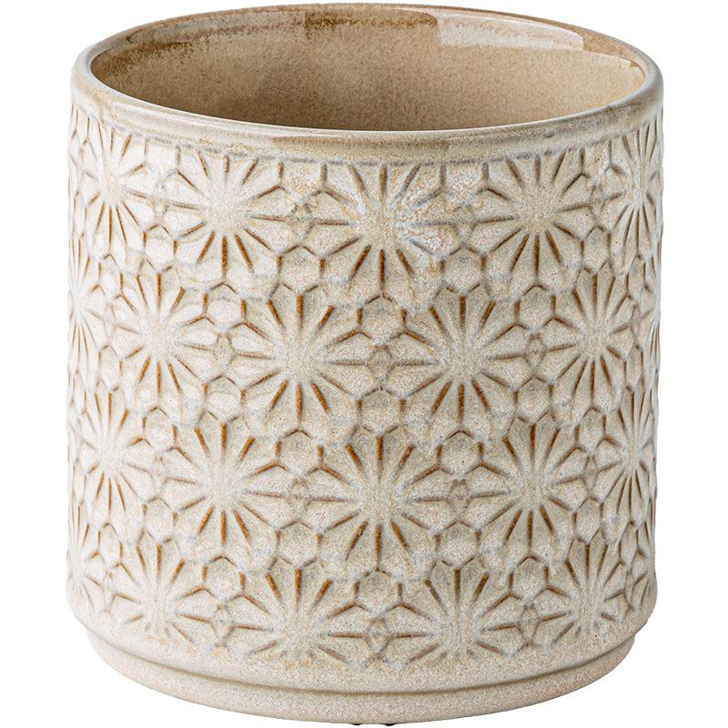 Vintage Ceramic Storage Jar with Relief Wind Chime - Retro Flower Vase & Kitchen Canister Ornament