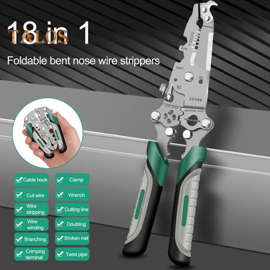 18-in-1 Foldable Wire Stripper Ergonomic Handle Easy To Use Portable Multifunctional Wire Stripper Crimper Cable Cutter Pliers
