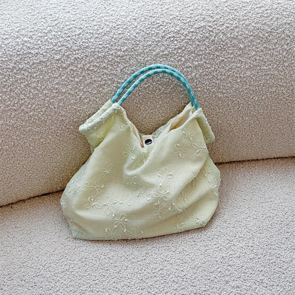 

Artful Floral Embroidered Handheld Bag In Soft Chenille Fabric For Daily Trends Chiffon Petal Green