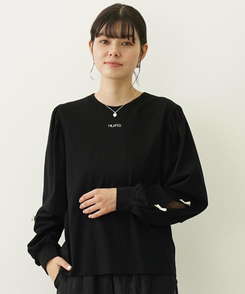Milkfed Casual Ribbon Long Sleeve Black Women's Top,