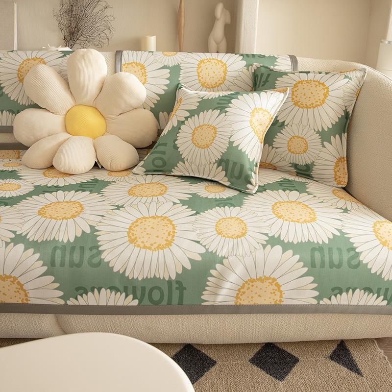 Light Luxury Style American Summer Cool Feeling Ice Silk Mat Sofa Cushion Living Room Dirt Resistant Protection Sofa Cool Cushion Washable