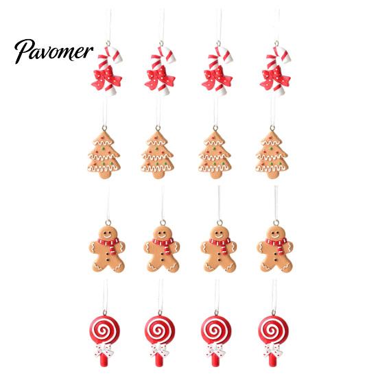 Holiday Hanging Ornaments 4 Pcs Gingerbread Christmas Ornaments, Candy Cane, Tree, Lollipop, Hand Painted Resin Crafts Man Xmas Tree Decoration