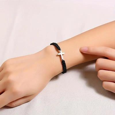 Простий і стильний парний браслет дружби, плетений вручну, зі хрестом з нержавіючої сталі, ручна мотузка, червоно-чорний набір