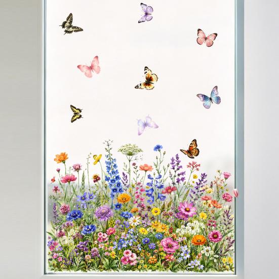 Non Adhesive Glass Cling Flowers And Butterflies Static Sticker, Floral Window Clings, Decorative Sticker for Home Storefront Decor Store Decoration,