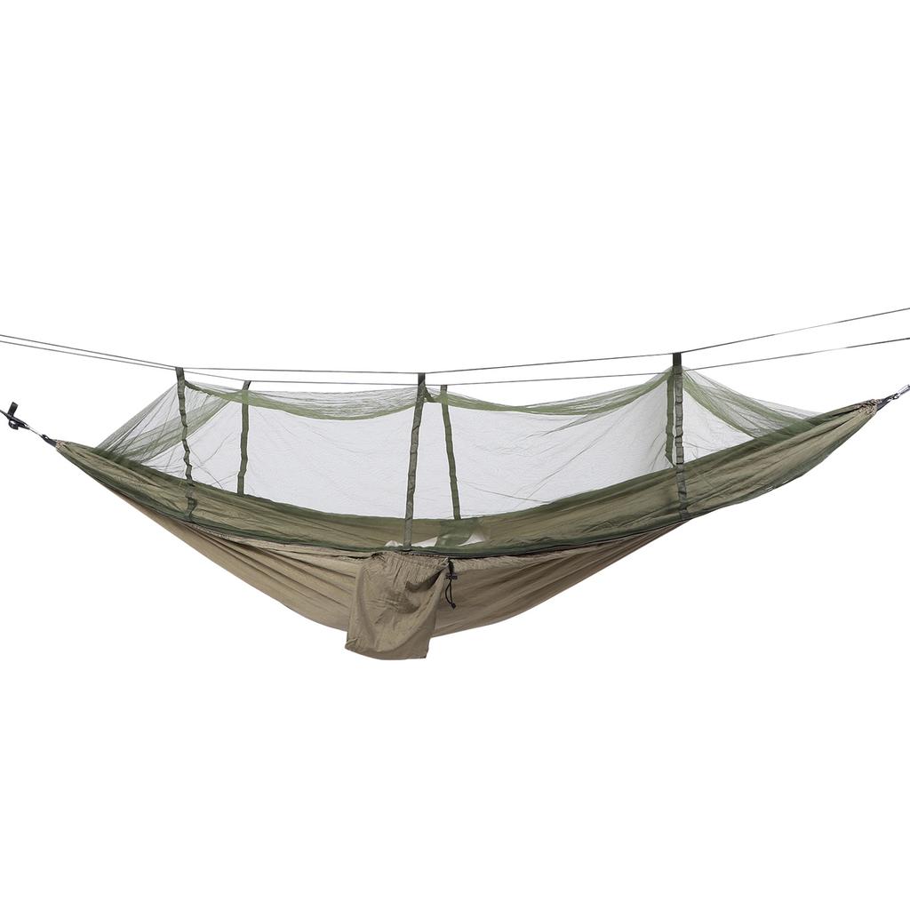 Camping Hammock with Net Tree Friendly Straps Storage Bag Portable for Hiking Backyard Relaxing Camel Green