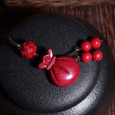 Handmade Chinese Cinnabar Fox Money Bag Gourd Key Chain For Bags Mobile Phones  Unisex Pendant Gift