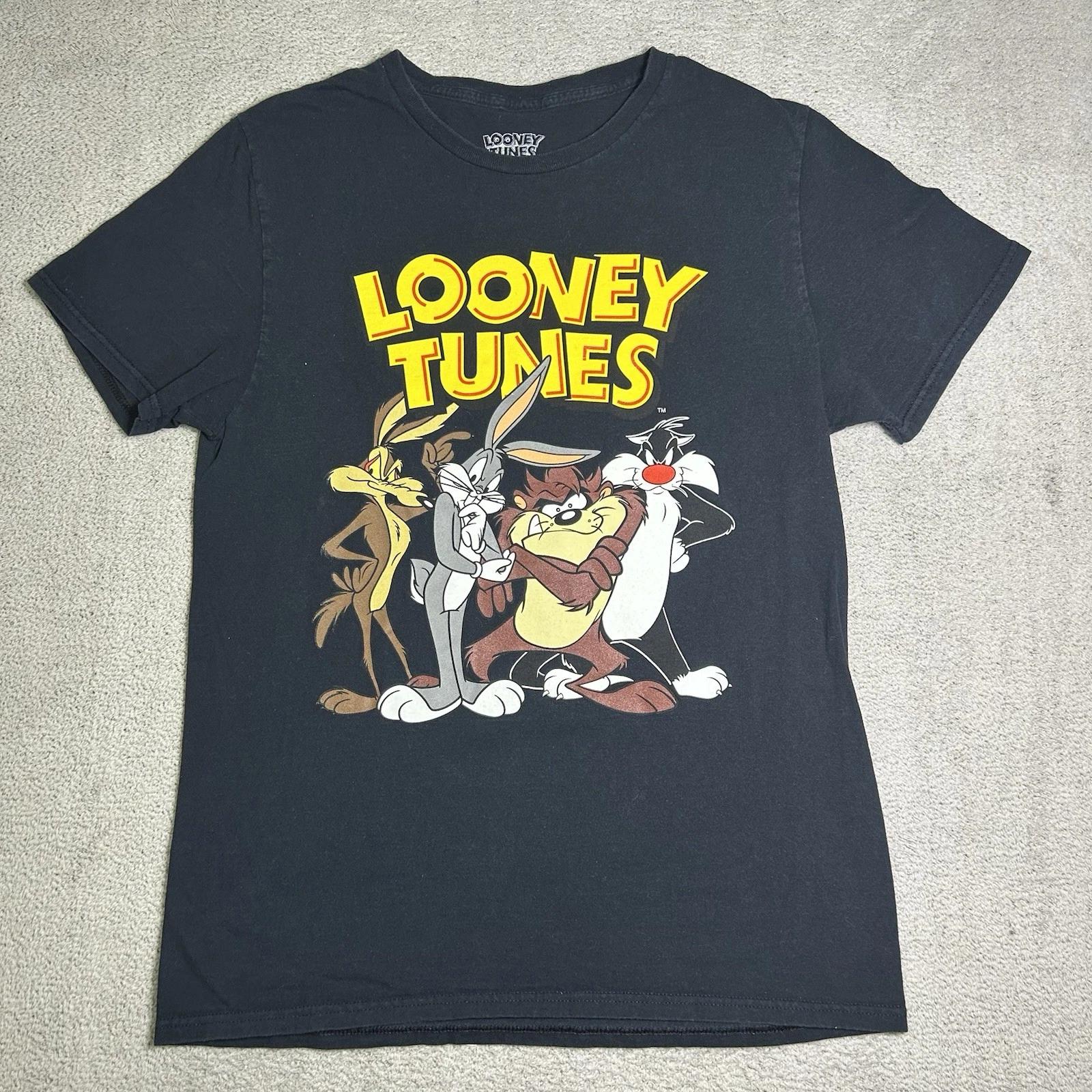 Looney Tunes Graphic T Shirt Adult Medium Black Graphic Print Double Sided S