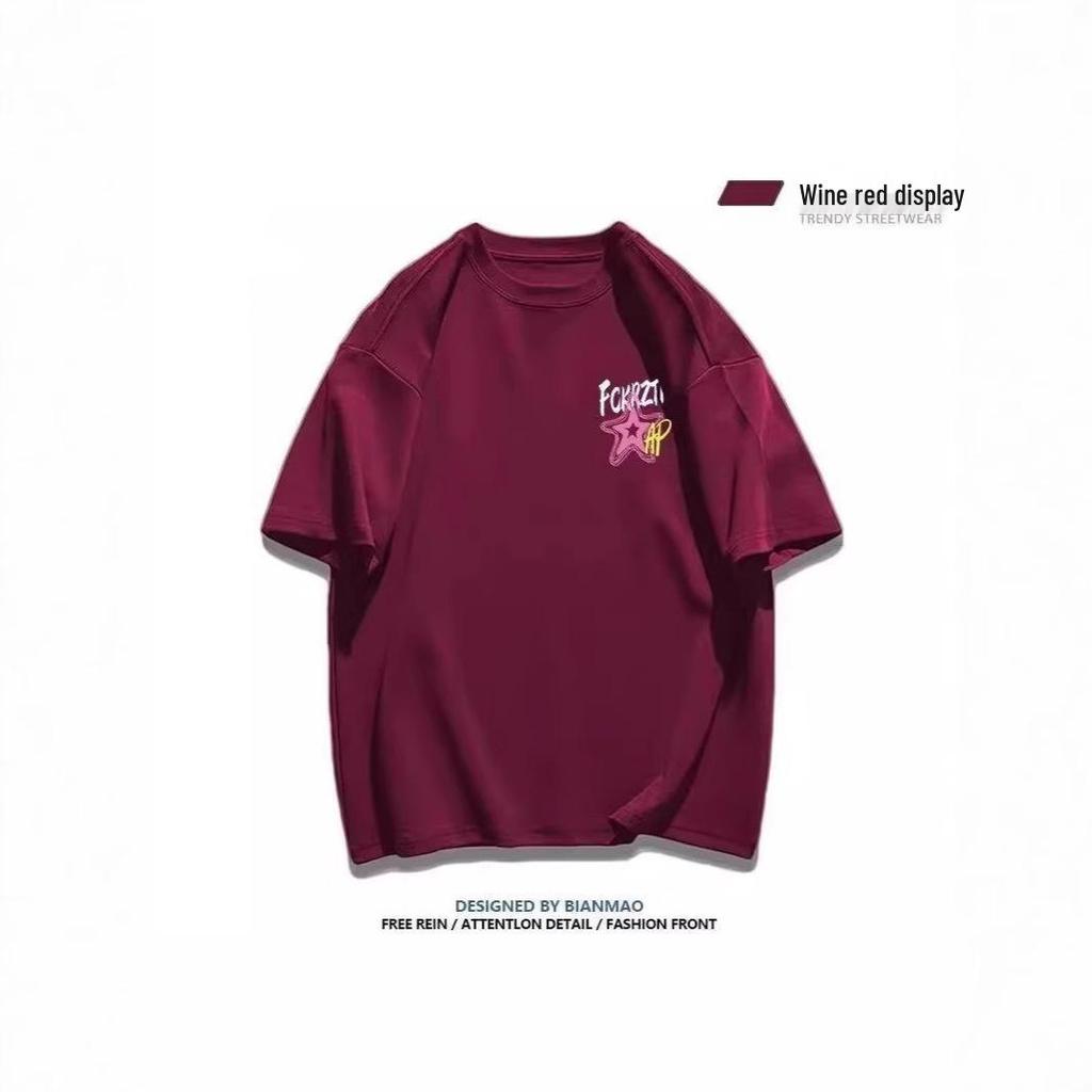 Harajuku Style Women's Red Five-Sleeve Cotton T-Shirt - Versatile Petite Sweet Top