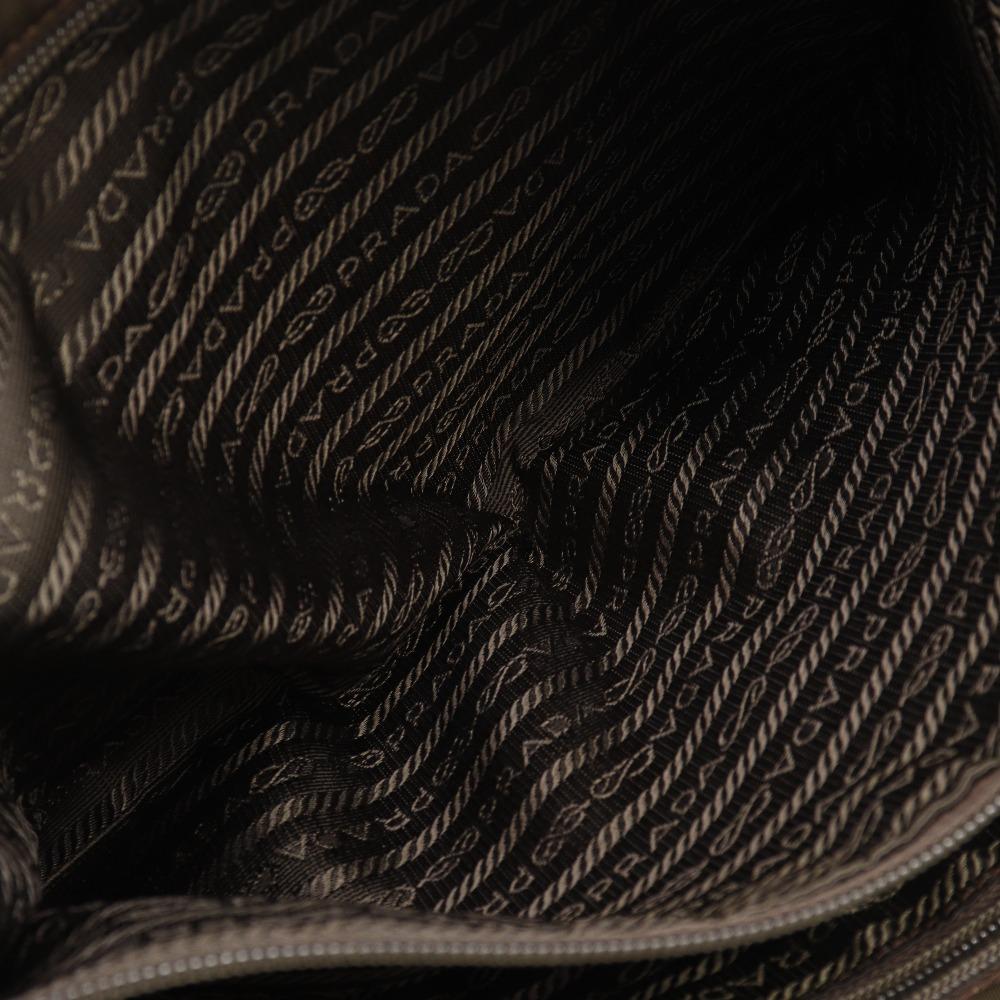 Prada Logo Embossing Handbag Tote Bag Brown Calfskin/Nylon Unisex Used