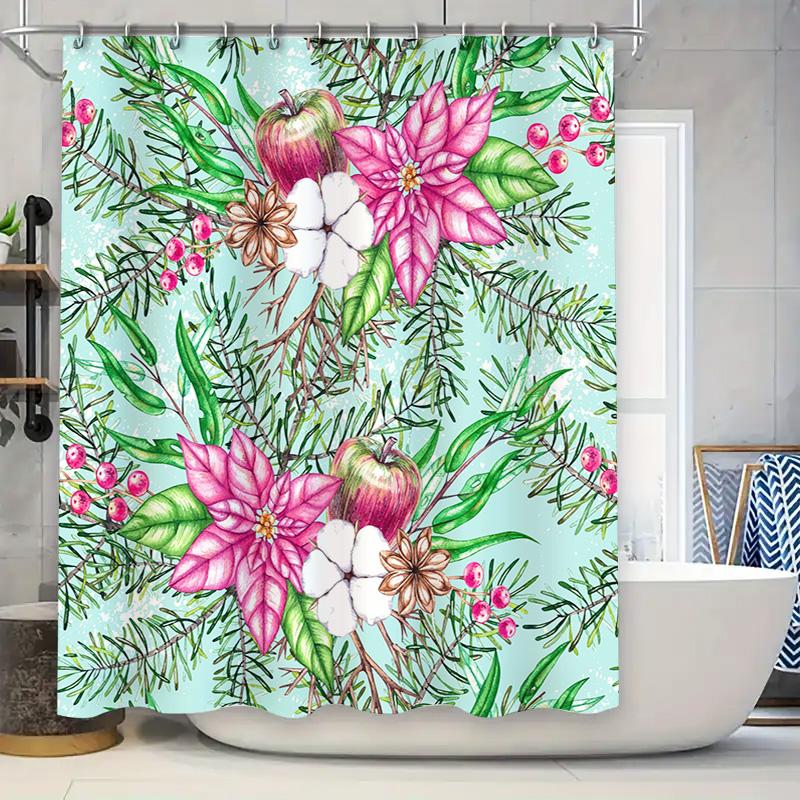 

Watercolor Floral Shower Curtain With Pineapple Design Perfect For Bathroom Decor Polyester Waterproof Fabric In Multicolor Pink W60H190(CM)-1 Pcs