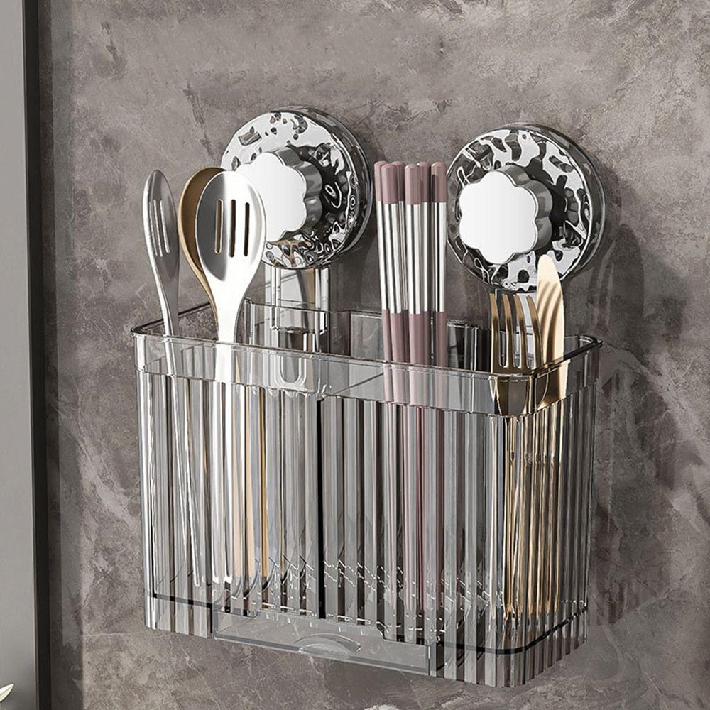 Wall Mounted Suction Cup Chopstick Holder Reusable Chopsticks Spoon Organizer  Bathroom