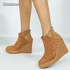 Klobige Absatz-Plateau-Stiefel für Damen Spitz zulaufend Reißverschluss hinten Bequem Lässige Keilabsatz-Stiefeletten Tägliche Laufschuhe für Damen