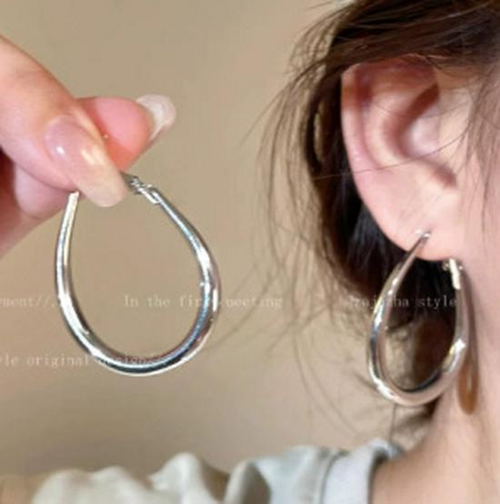Women's High-End Plain Hoop Earrings: Light Luxury Ear Drops & Studs, Niche Design for Autumn/Winter.