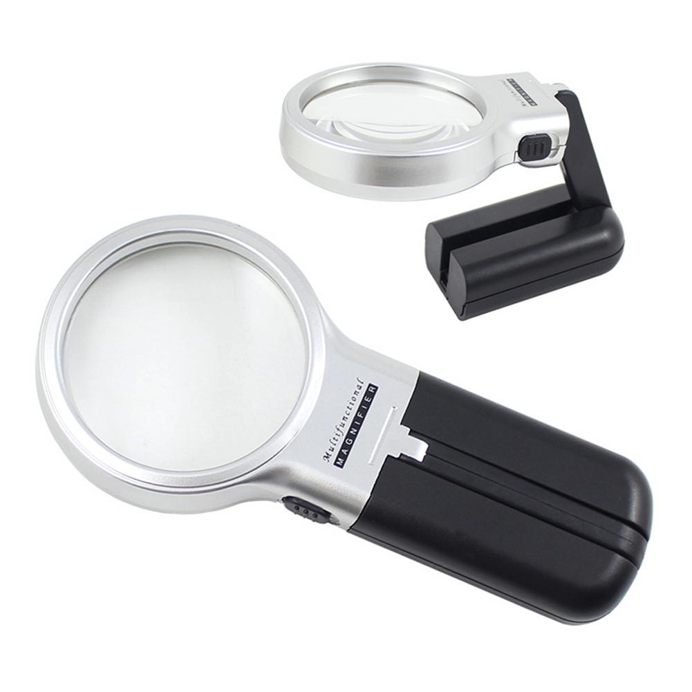 3X Reading Portable Handheld Magnifier Glass with 2 LED Lights Folding Loupe