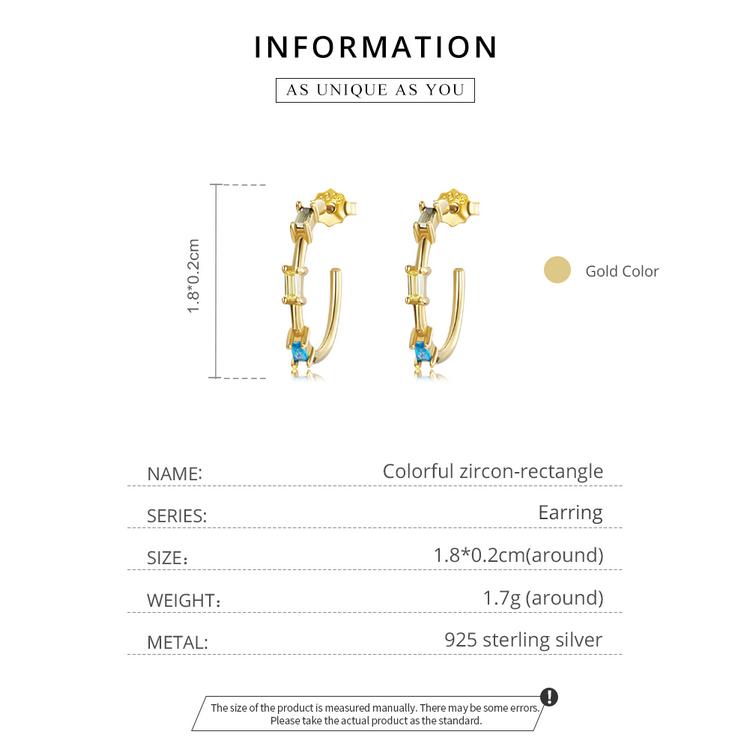 Bamoer 925 Sterling Silver Tricolor Square Zircons Gilded Stud Earring Fashion Jewelry